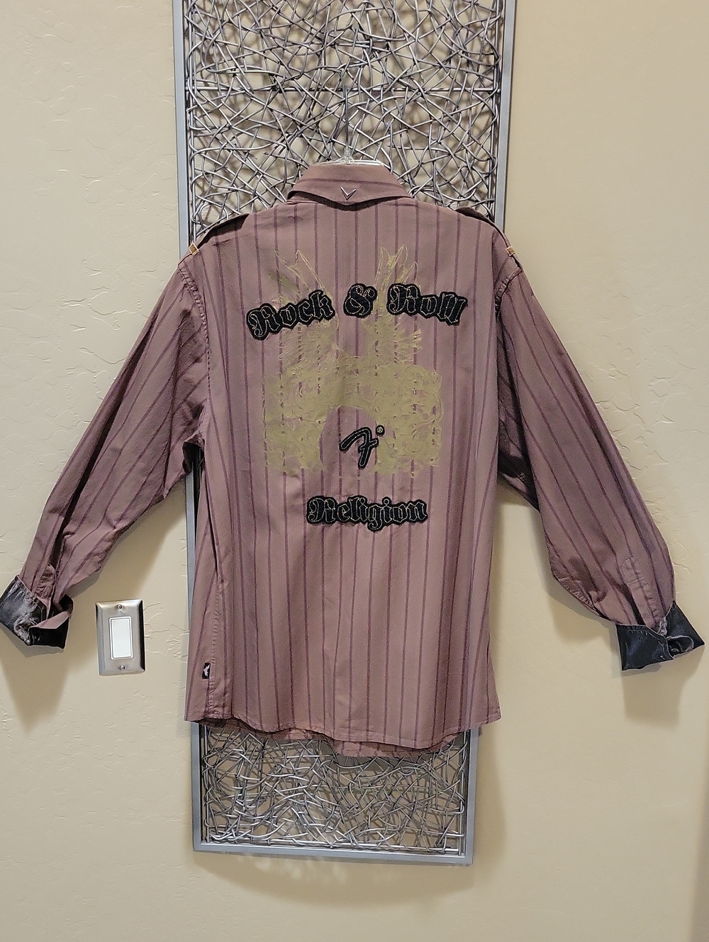 Fender Custom Shop Men's 'Rock & Roll Religion' Brown Stripe Button-Down Shirt